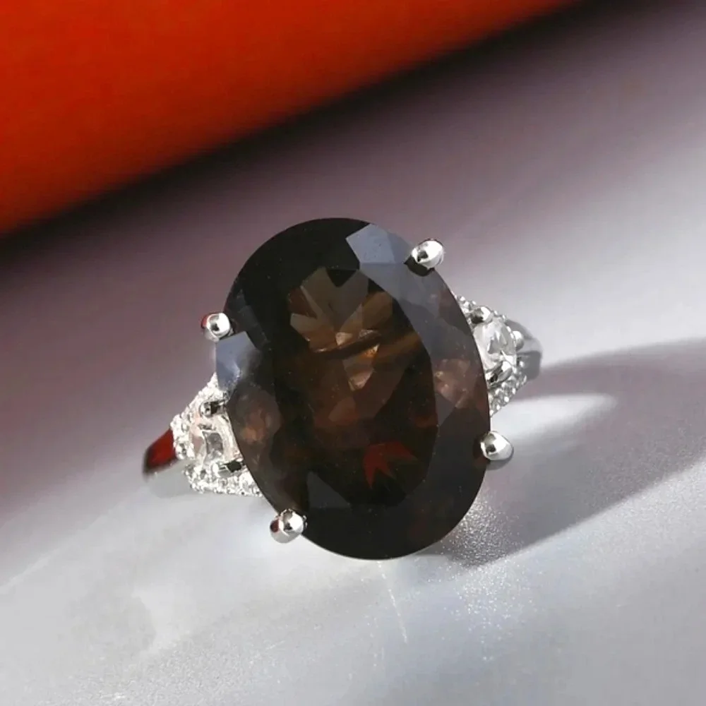 Colombianite and Natural White Zircon Ring in 925 Sterling Silver